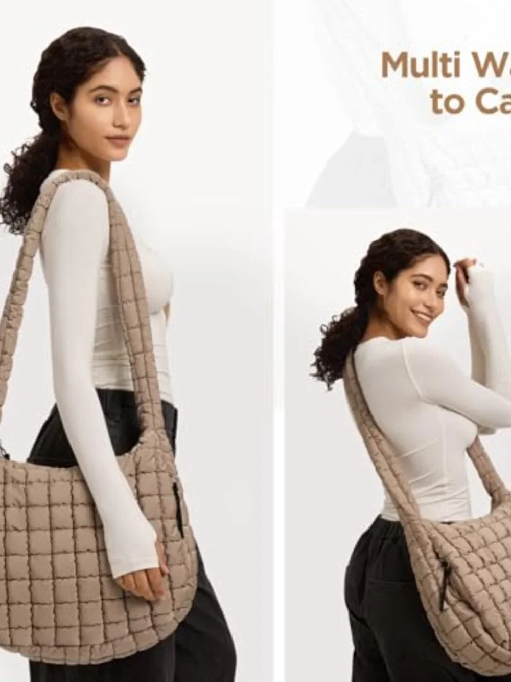 Large Quilted Puffer Tote Bag Crossbody Hobo Handbag Nylon Padded Strap